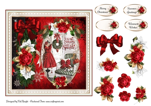 Tis The Season To Sparkle Card Front With Decoupage