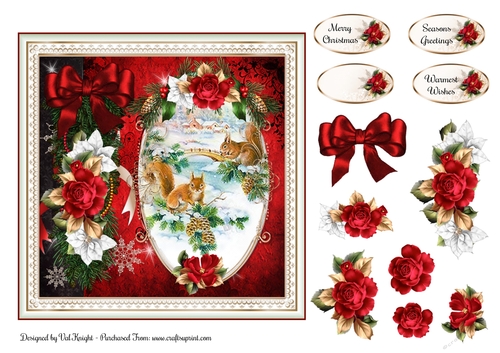 Squirrel Scene Christmas Card Front With Decoupage