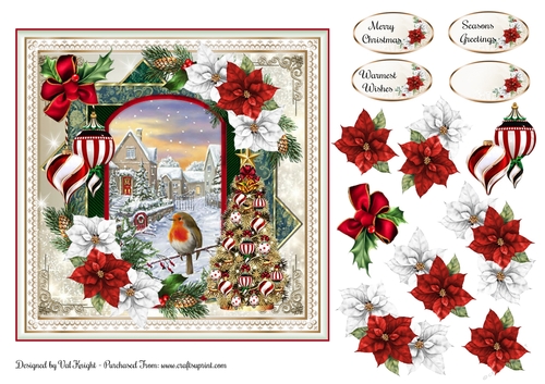 Robin Scene Christmas Card Front With Decoupage