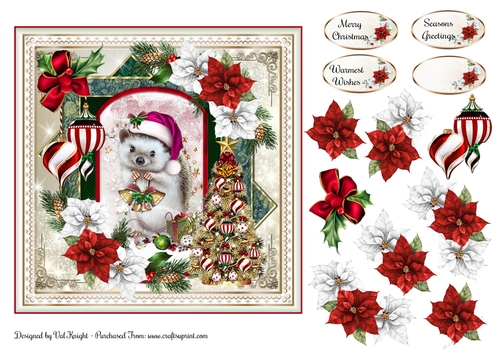 Festive Mouse Christmas Card Front With Decoupage