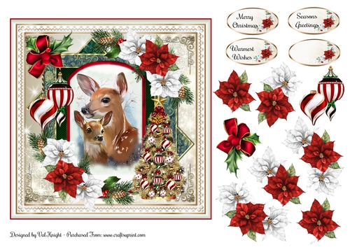 Deer Christmas Card Front With Decoupage