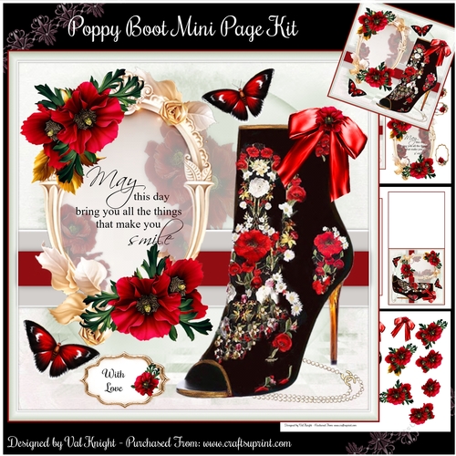 Poppy Floral Boot Mini Page Kit 