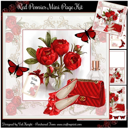 Red Peonies Mini Page Kit