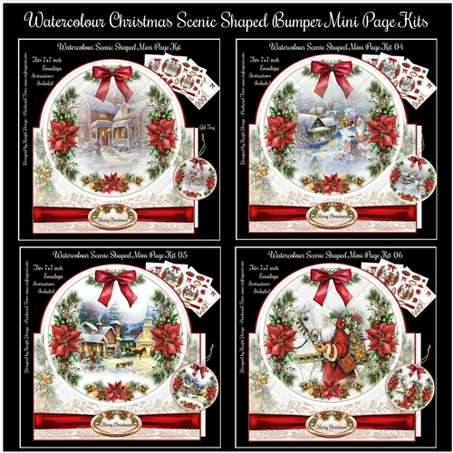Watercolour Christmas Scenic Shaped Bumper Mini Page Kits 