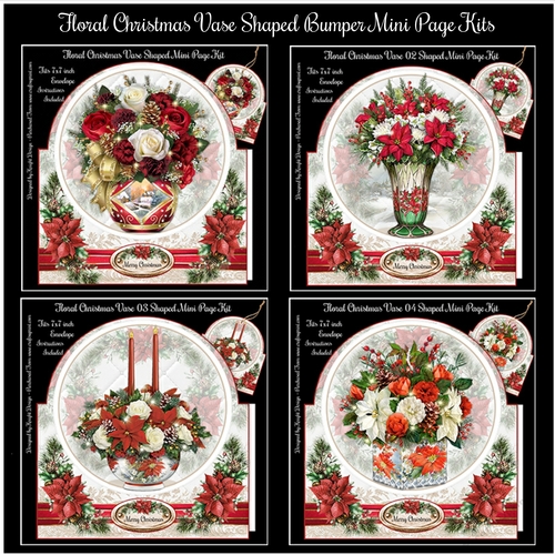 Floral Christmas Vase Shaped Bumper Mini Page Kits 