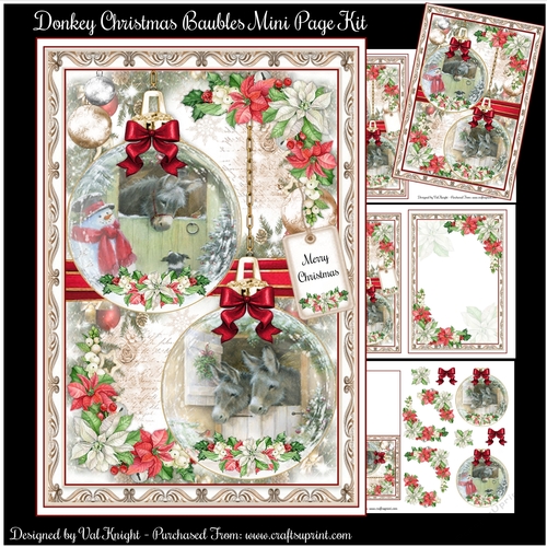 Donkey Christmas Baubles Mini Page Kit