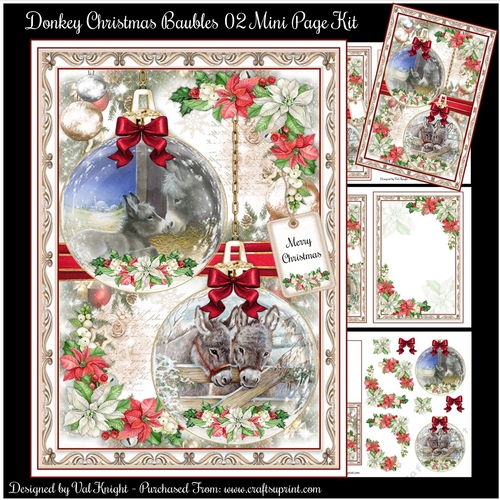 Donkey Christmas Baubles 02 Mini Page Kit
