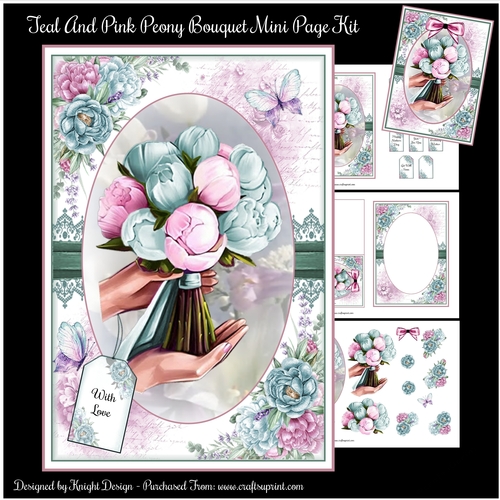 Teal And Pink Peony Bouquet Mini Page Kit 