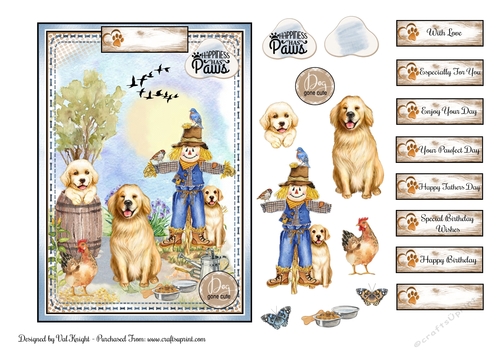 Golden Retriever Card Front With Decoupage