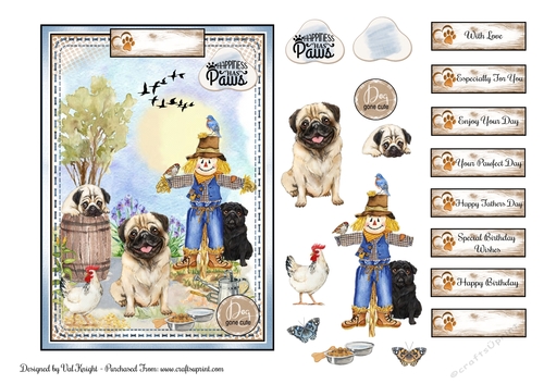 Pug Card Front With Decoupage