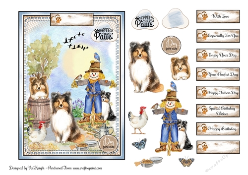 Collie Card Front With Decoupage