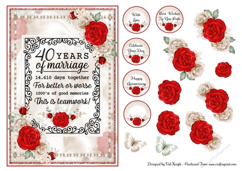 40th Wedding Anniversary Card Front With Decoupage