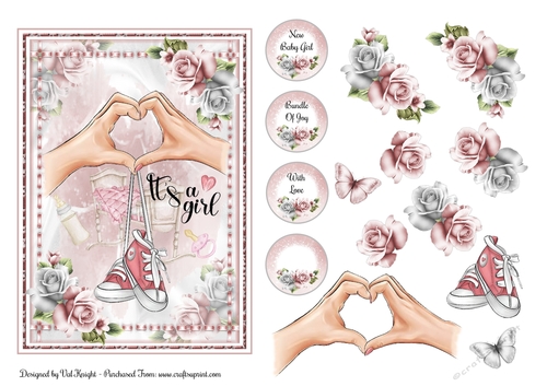 Its A Girl Card Front With Decoupage