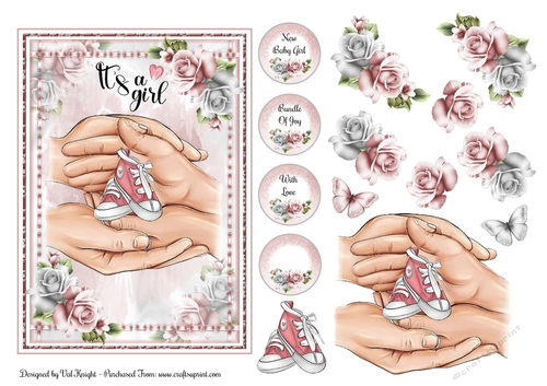 Its A Girl Card Front 02 With Decoupage