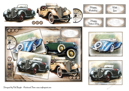 Retro Cars Card Front With Decoupage 02