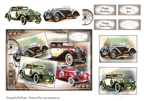 Retro Cars Card Front With Decoupage 03