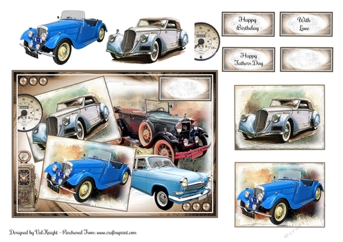 Retro Cars Card Front With Decoupage 04