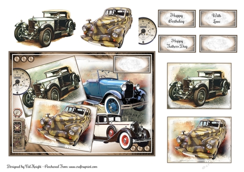 Retro Cars Card Front With Decoupage 05
