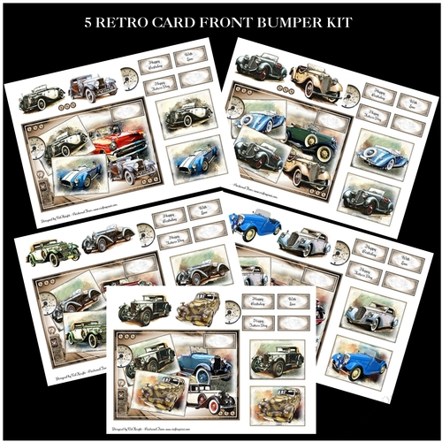 5 Retro Car Card Fronts Bumper Kit