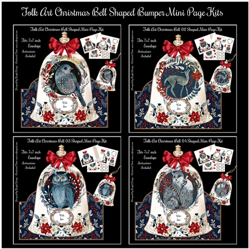 Folk Art Christmas Bell Shaped Bumper Mini Page Kits