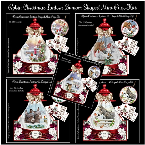 Robin Christmas Lantern Bumper Shaped Mini Page Kits