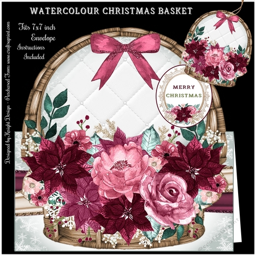 Burgundy Watercolour Christmas Basket Mini Page Kit