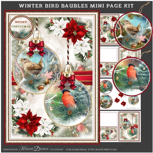 Winter Bird Baubles Mini Page Kit