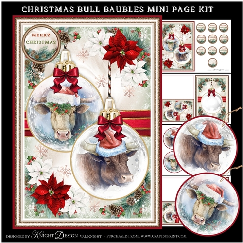 Christmas Bull Baubles Mini Page Kit