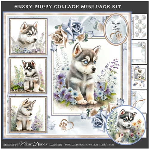 Husky Puppy Collage Mini Page Kit