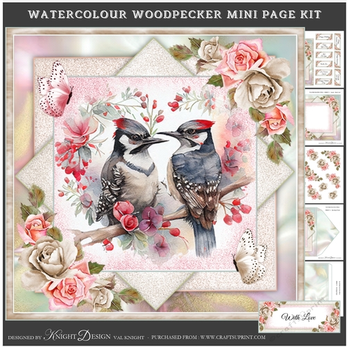 Watercolour Woodpecker Mini Page Kit