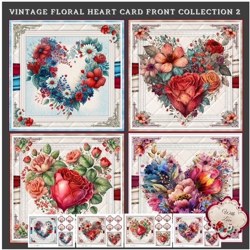 Beautiful Vintage Floral Heart Card Front Collection 2
