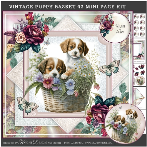 Vintage Puppy Basket 02 Mini Page Kit