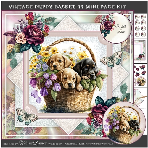 Vintage Puppy Basket 03 Mini Page Kit