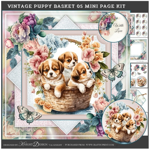 Vintage Puppy Basket 05 Mini Page Kit