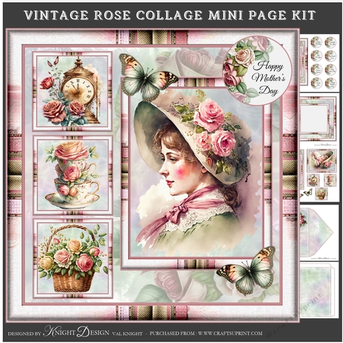 Vintage Rose Collage Mini Page Kit