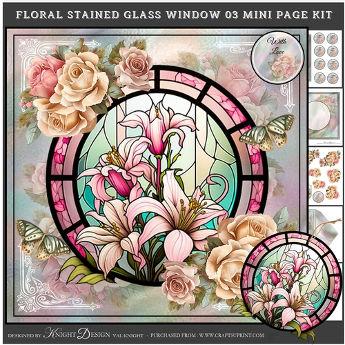 Floral Stained Glass Window 03 Mini Page Kit