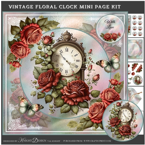 Vintage Floral Clock Mini Page Kit
