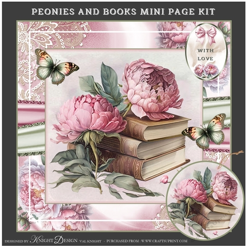 Peonies And Books Mini Page Kit