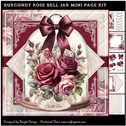 Burgundy Rose Bell Jar Mini Page Kit
