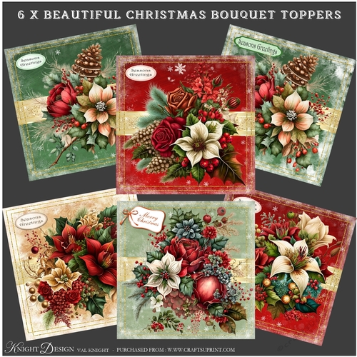 A set of 6 Beautiful Christmas Bouquet toppers