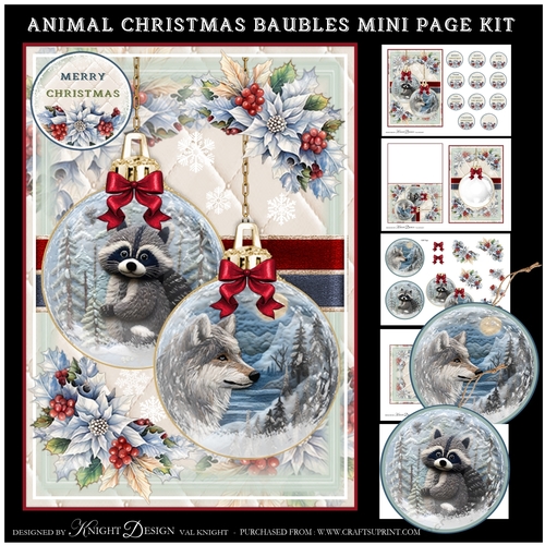Animal Christmas Baubles Mini Page Kit
