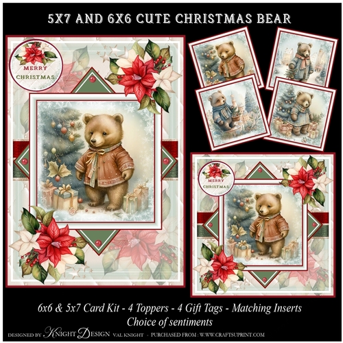  5x7 and 6x6 Cute Christmas Bear Mini Page Kit