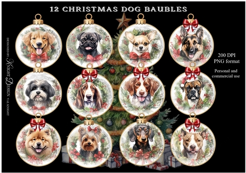 12 Christmas Dog Baubles