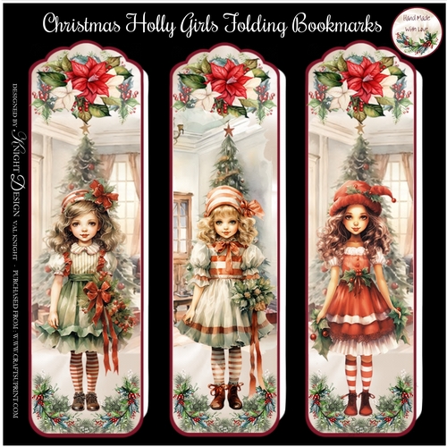 Christmas Holly Girls Folding Bookmarks Mini Page Kit