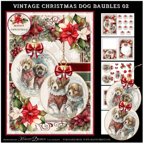 Vintage Christmas Dog Baubles 02 Mini Page Kit
