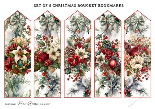 Set of 5 Christmas Bouquet Bookmarks
