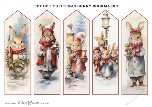 Set of 5 Christmas Bunny Bookmarks