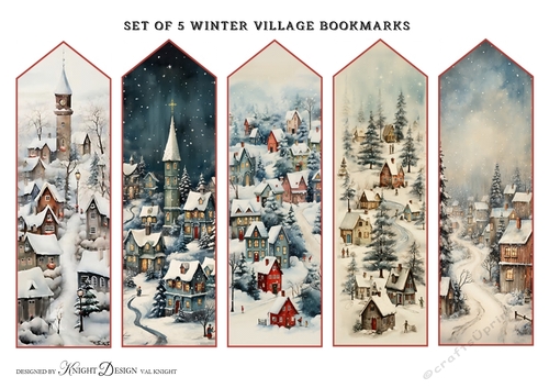 Set of 5 Winter Village Bookmarks