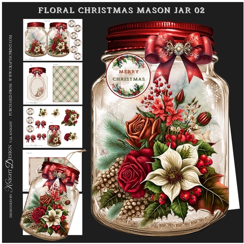 Cut And Fold Floral Christmas Mason Jar 02 Mini Page Kit