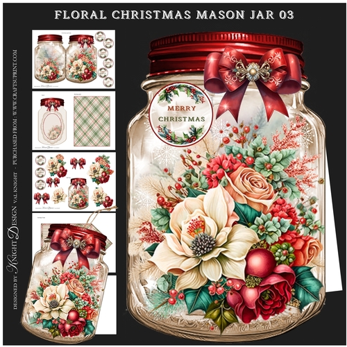 Cut And Fold Floral Christmas Mason Jar 03 Mini Page Kit